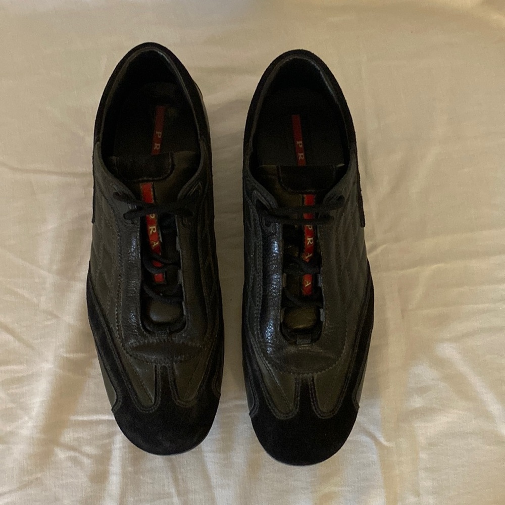 Men’s Prada 10 4E 1232 Size 9 Sneakers in Black Leather/Suede